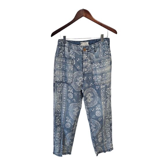 Linen Blend Island Vibes Batik Discharge Trouser Pants 26 - Picture 5 of 6